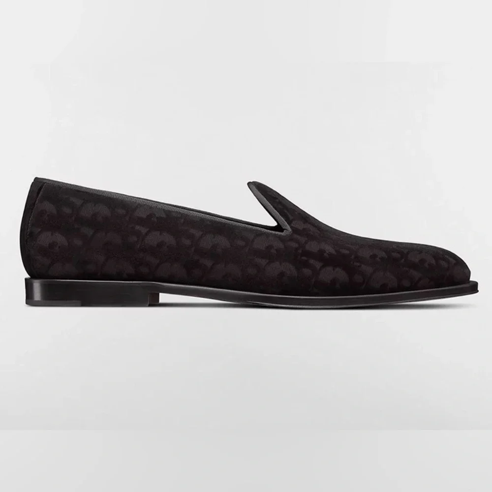 Dior Black Velvet Monogram Slip-On Loafers - Picture 4 of 8